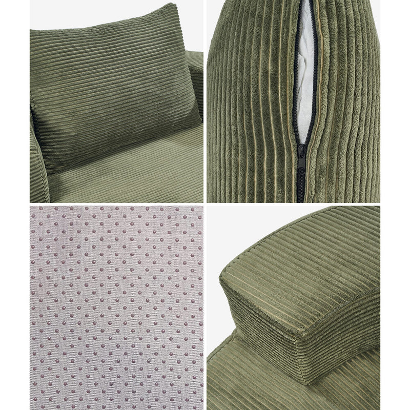 Oikiture Floor Chair Lounge Couch Lazy Sofa Corduroy Chaise Green