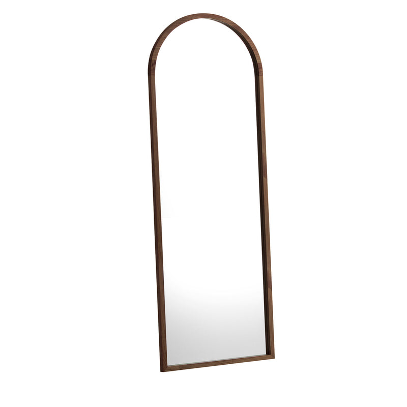 Oikiture Wooden Full Length Mirror 166x60cm Arched Floor Mirrors Brown