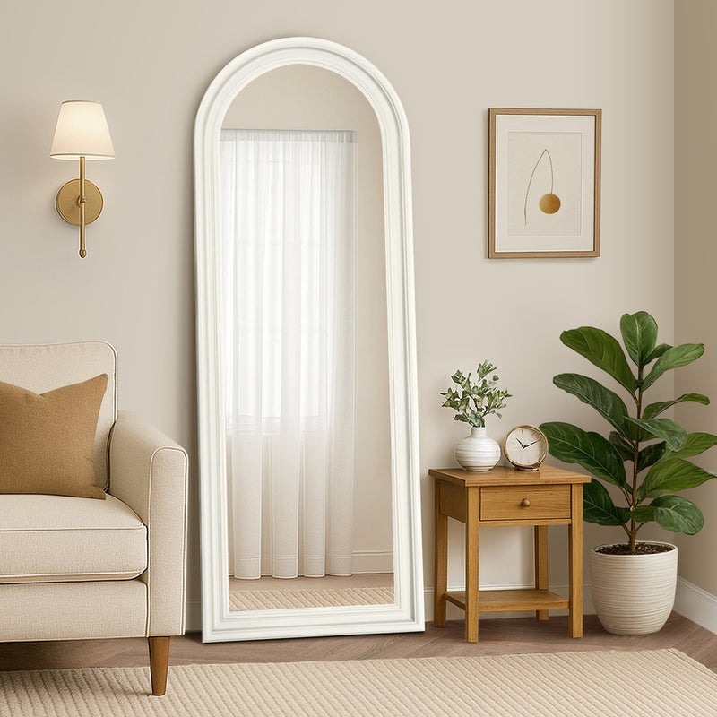 Oikiture Full Length Mirror Elegance Arch 165x60cm White Wood