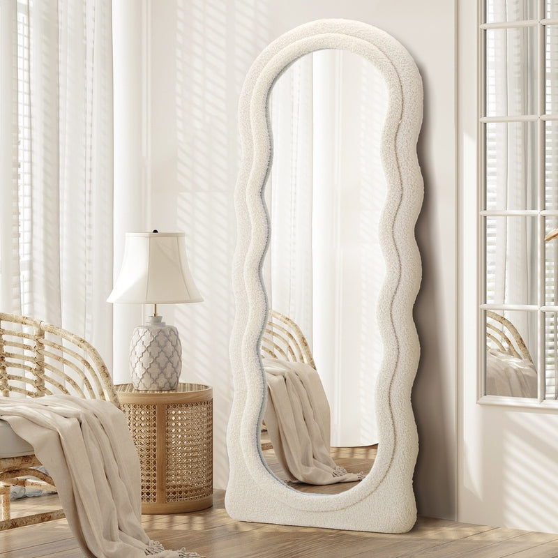 Oikiture Full Length Mirror 160cm Boucle Frame Floor Mirror