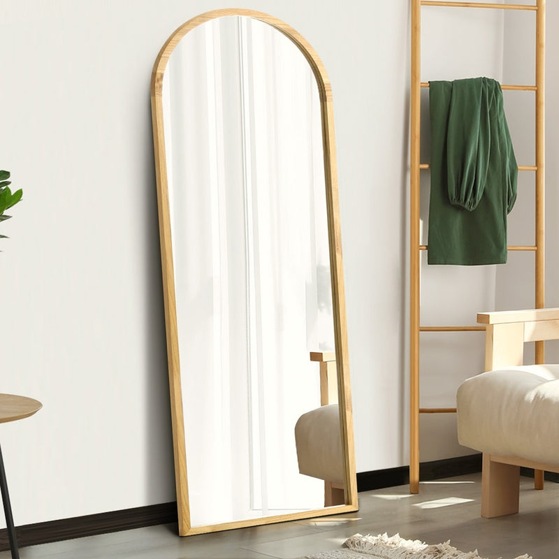 Oikiture Wooden Full Length Mirror 180x70cm Arched Floor Mirrors