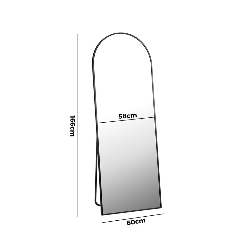 Oikiture Full Length Mirror Arched 166x60cm Free Standing Black