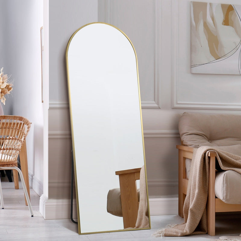 Oikiture 180x70cm Full Length Mirror Arched Floor Mirrors Gold
