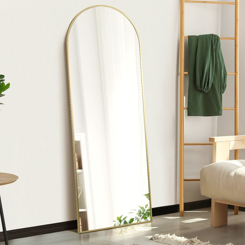 Oikiture 180x70cm Full Length Mirror Arched Floor Mirrors Gold