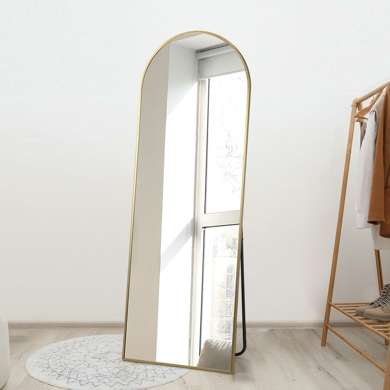 Oikiture 180x70cm Full Length Mirror Arched Floor Mirrors Gold
