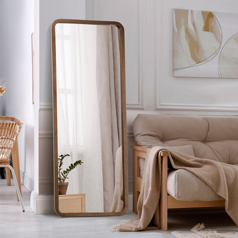 Oikiture Full Length Mirror 180x70cm Rectangle Dressing Mirrors Walnut
