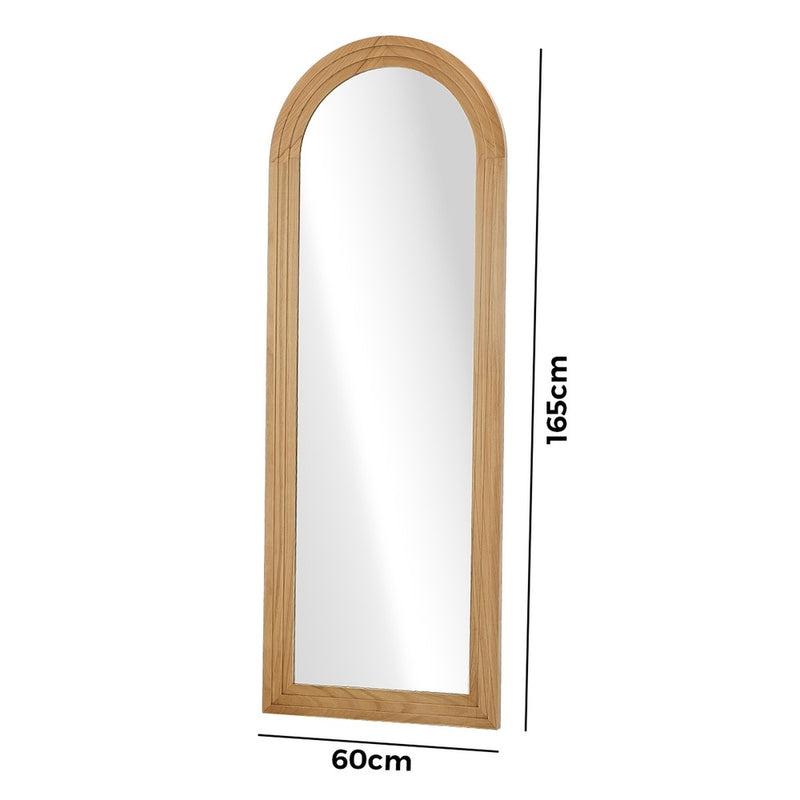 Oikiture Full Length Arch Mirror 165x60cm Natural Wood Wall Mounted
