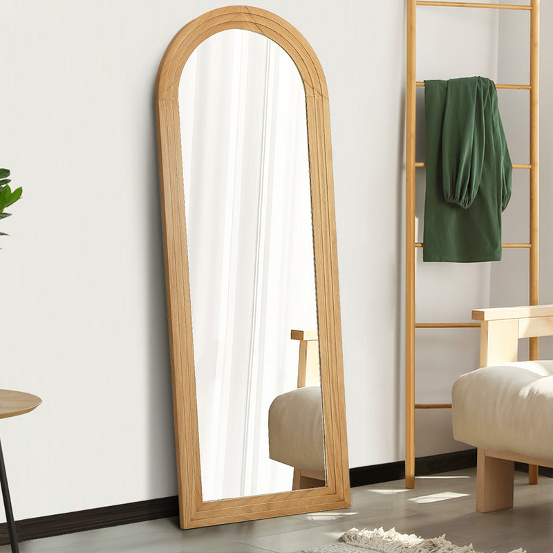 Oikiture Full Length Arch Mirror 165x60cm Natural Wood Wall Mounted