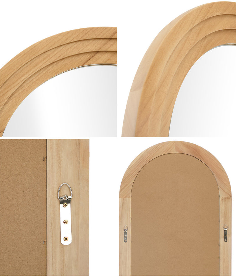 Oikiture Full Length Arch Mirror 165x60cm Natural Wood Wall Mounted