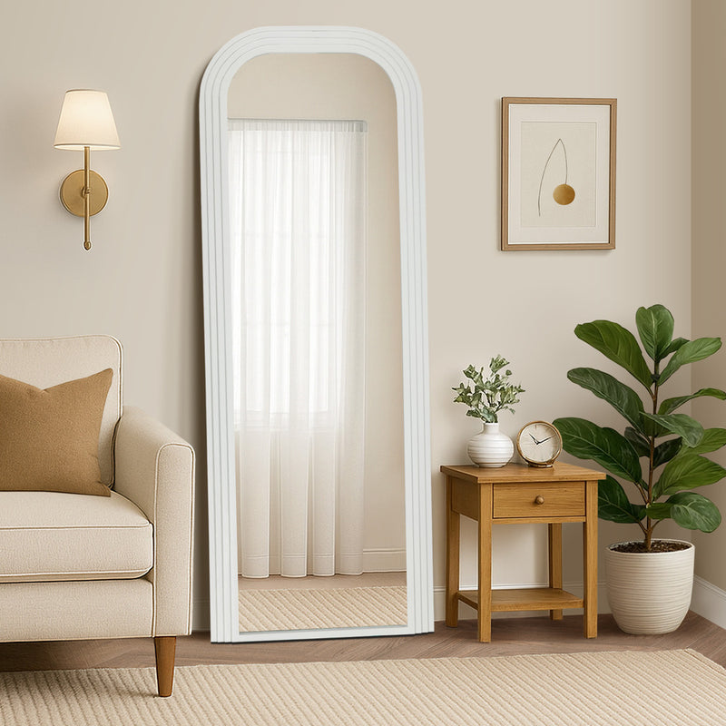 Oikiture Full Length Arch Mirror 165x60cm White Wood Top Round Corner
