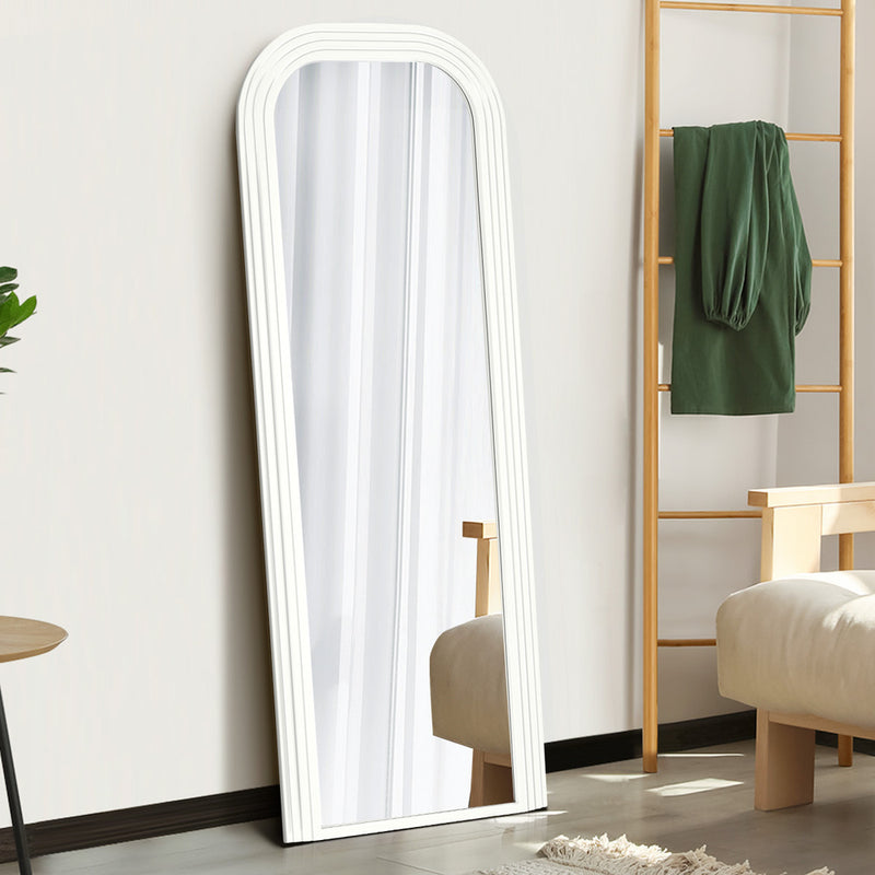 Oikiture Full Length Arch Mirror 165x60cm White Wood Top Round Corner