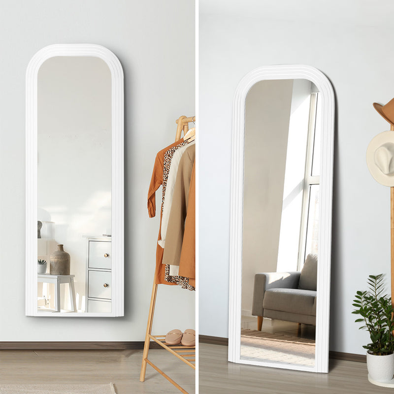 Oikiture Full Length Arch Mirror 165x60cm White Wood Top Round Corner