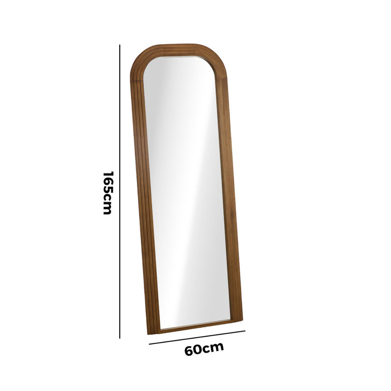 Oikiture Full Length Arch Mirror 165x60cm Brown Wood Top Round Corner