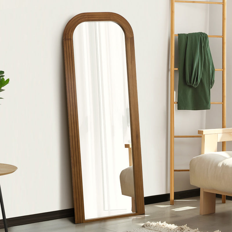 Oikiture Full Length Arch Mirror 165x60cm Brown Wood Top Round Corner