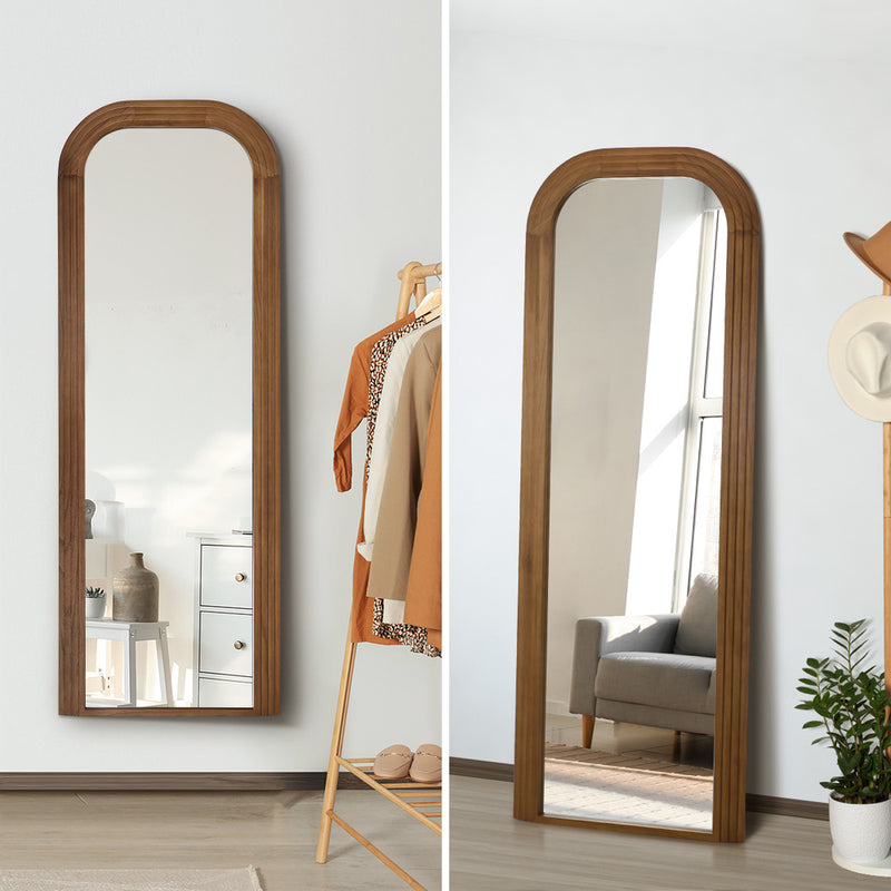 Oikiture Full Length Arch Mirror 165x60cm Brown Wood Top Round Corner