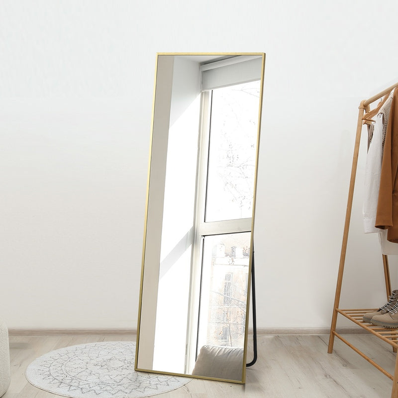 Oikiture Full Length Mirror Rectangle Free Standing Gold
