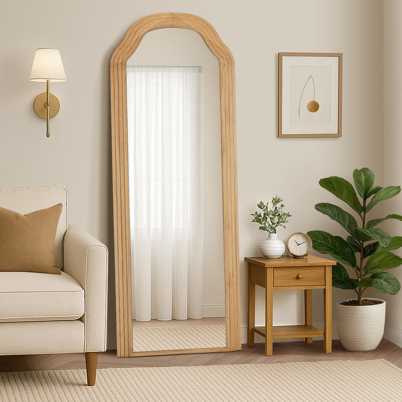 Oikiture Full Length Floor Makeup Mirror 165x60cm Natural Wood Bedroom