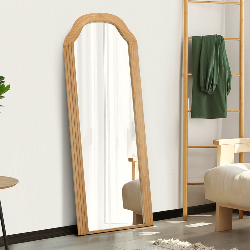 Oikiture Full Length Floor Makeup Mirror 165x60cm Natural Wood Bedroom