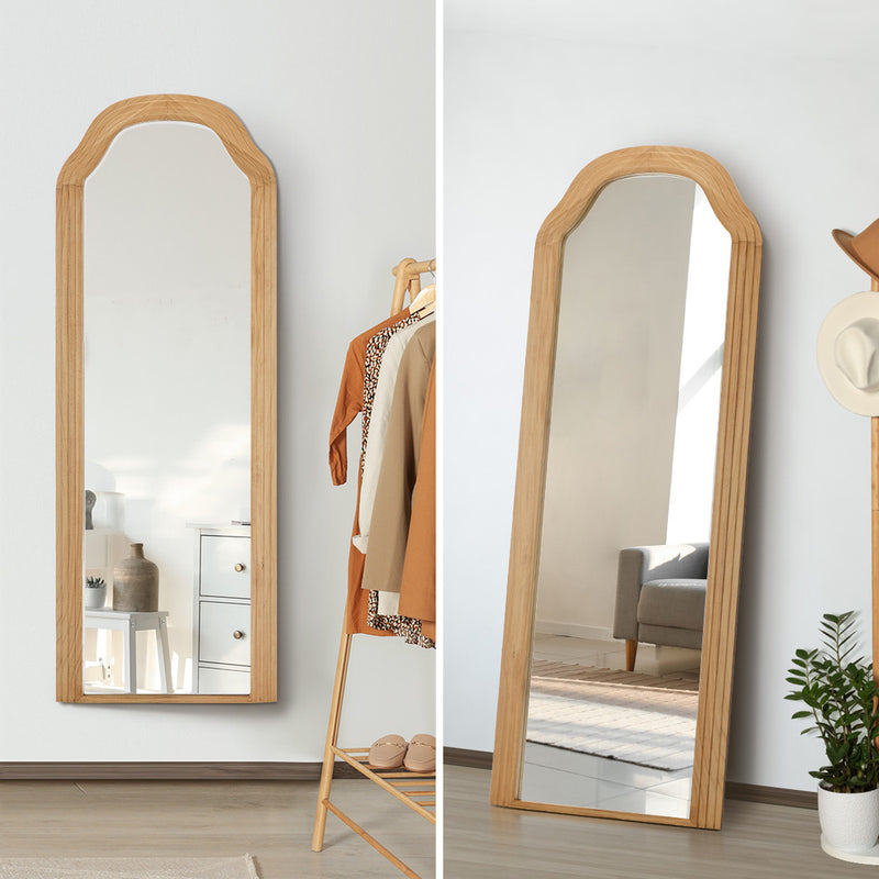 Oikiture Full Length Floor Makeup Mirror 165x60cm Natural Wood Bedroom
