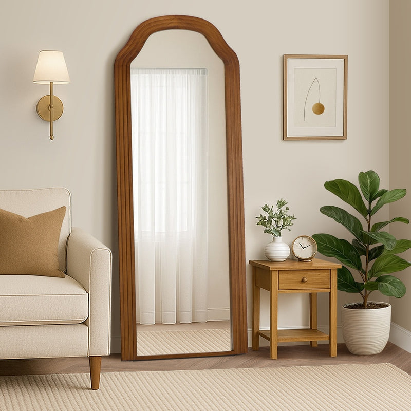 Oikiture Full Length Floor Makeup Mirrors 165x60cm Brown Wood Bedroom