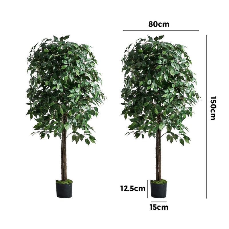 Livsip 2 Pack 150cm Artificial Ficus Tree Faux Potted Plants