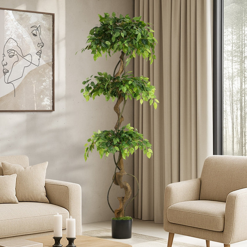 Livsip 180cm Artificial Ficus Tree Twisted Ficus Faux Potted Plant