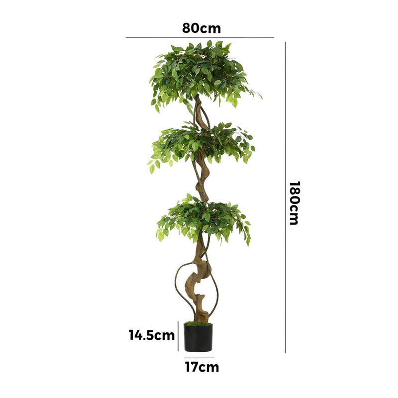 Livsip 180cm Artificial Ficus Tree Twisted Ficus Faux Potted Plant