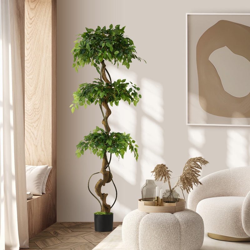 Livsip 180cm Artificial Ficus Tree Twisted Ficus Faux Potted Plant