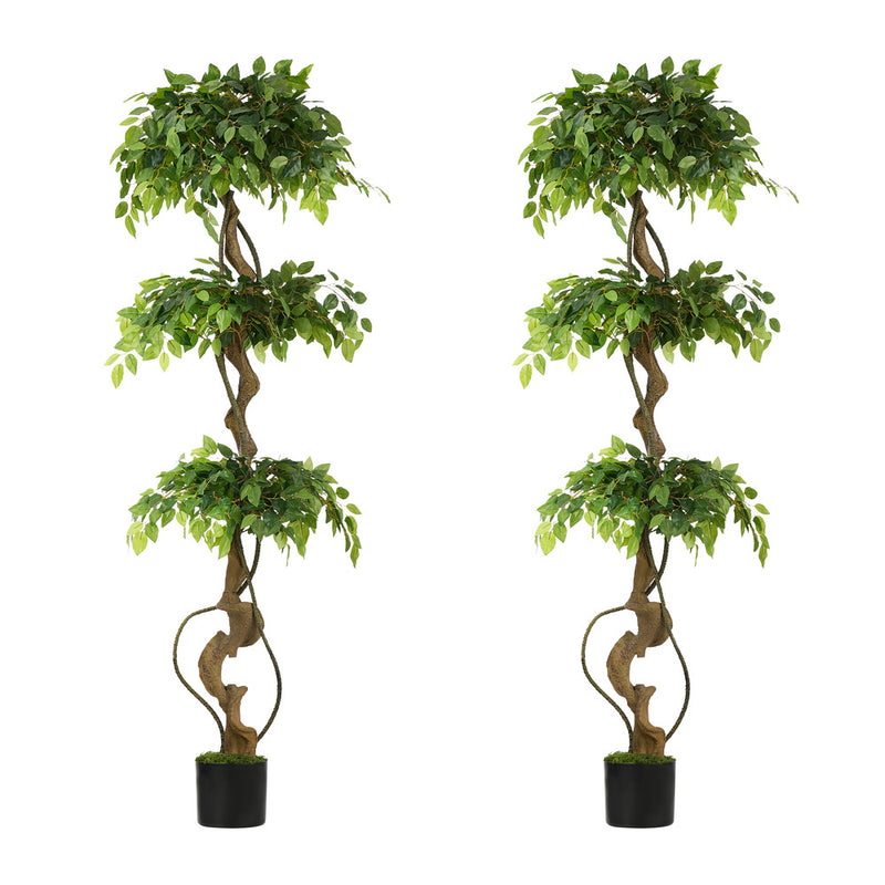 Livsip 2PC 180cm Artificial Ficus Tree Twisted Ficus Faux Potted Plant