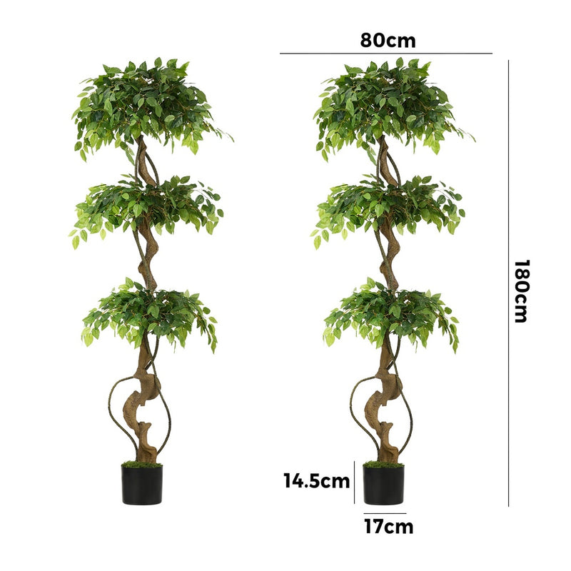 Livsip 2PC 180cm Artificial Ficus Tree Twisted Ficus Faux Potted Plant