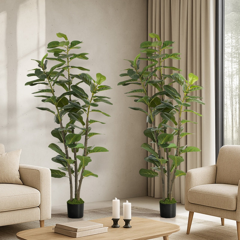 Livsip 2PC 150cm Artificial Fiddle Leaf Fig Tree Lifelike Potted Plant