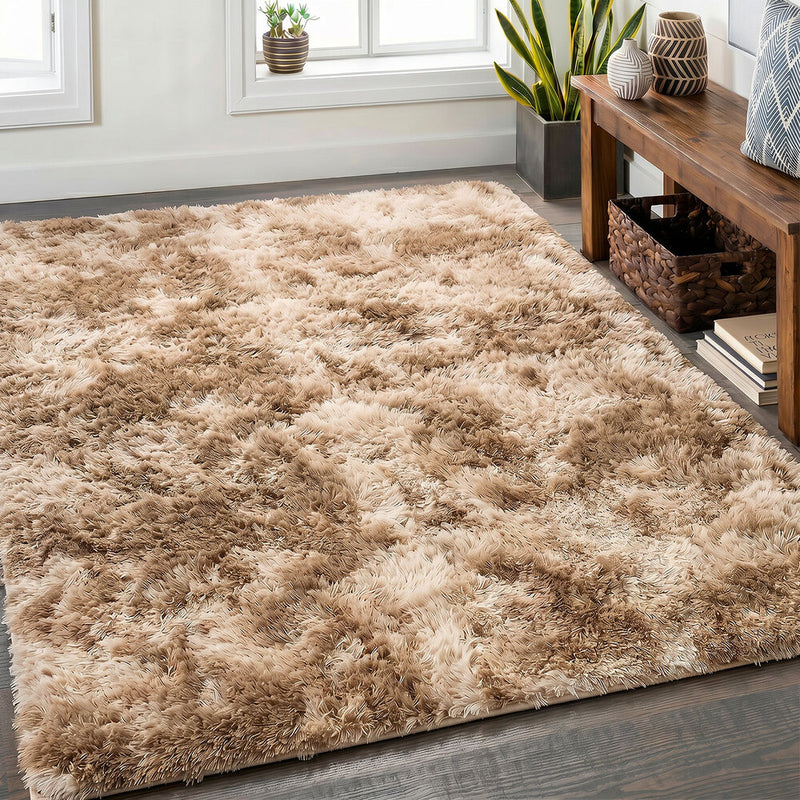 Oikiture Taupe Gradient Shaggy Rug Anti Slip Carpet 200X290cm