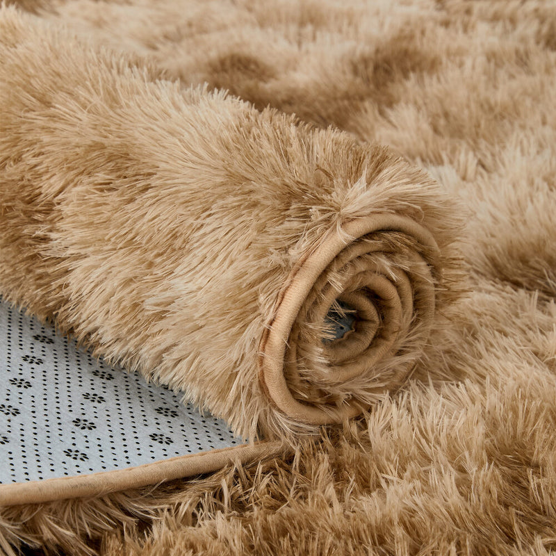 Oikiture Taupe Gradient Shaggy Rug Anti Slip Carpet 200X290cm