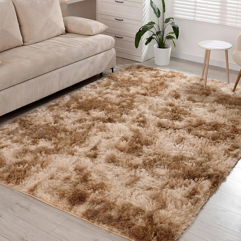 Oikiture Taupe Gradient Shaggy Rug Anti Slip Carpet 200X290cm
