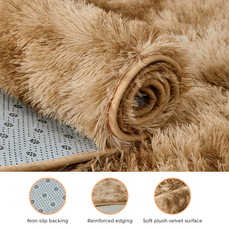 Oikiture Taupe Gradient Shaggy Rug Anti Slip Carpet 200X290cm