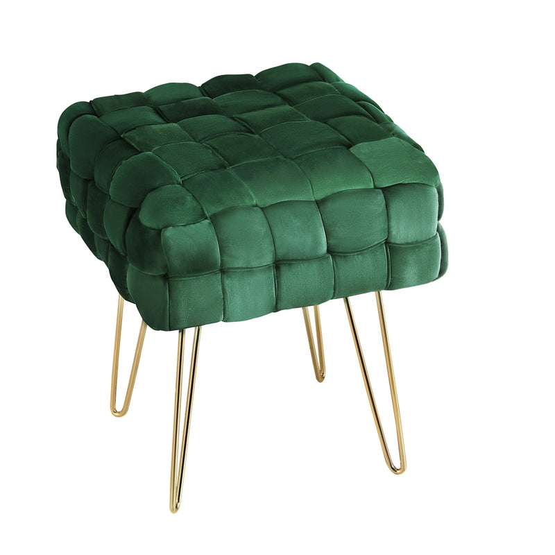 Artiss Ottoman Foot Stool Woven Velvet Green