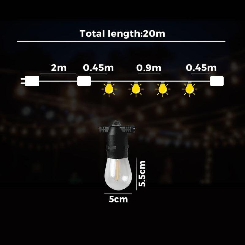 Mazam 20M LED Festoon String Lights Waterproof
