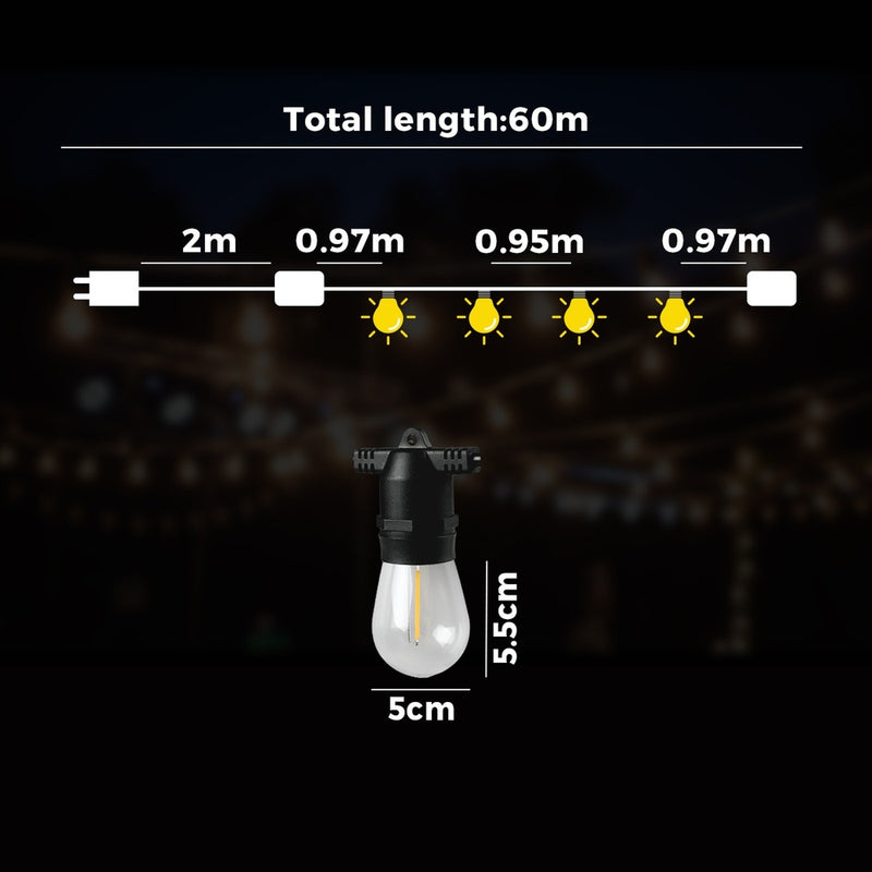 Mazam 60M LED Festoon String Lights Waterproof