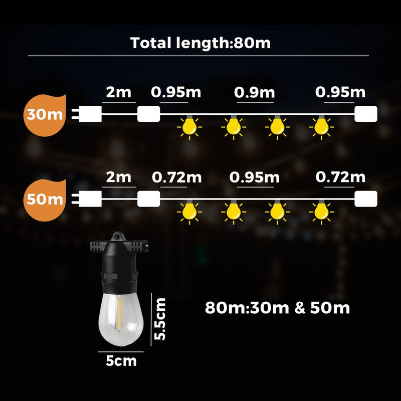 Mazam 80M LED Festoon String Lights Waterproof