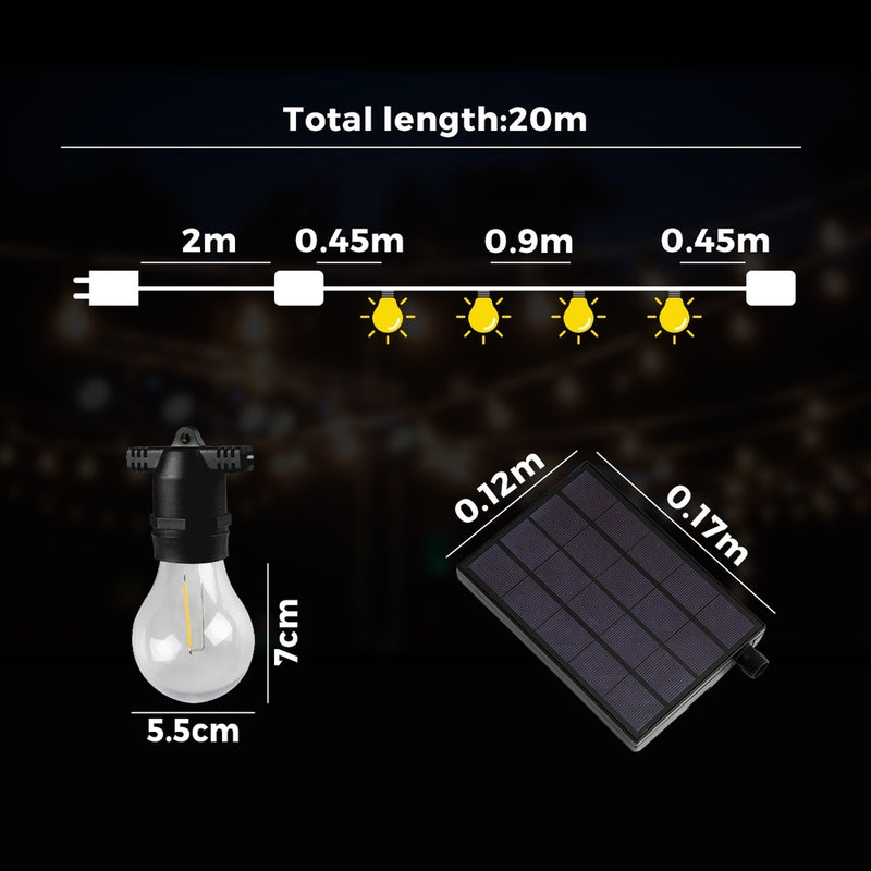 Mazam 20M Solar Festoon String Lights LED Christmas Waterproof