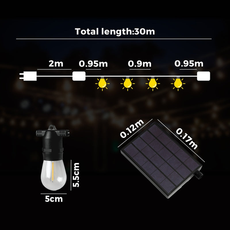 Mazam 30M Solar LED Festoon String Lights Christmas Waterproof
