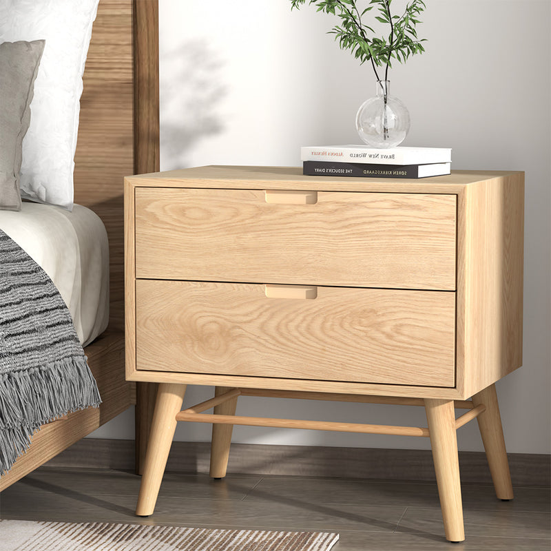 Artiss Bedside Table Drawers Side End Table Storage Cabinet Nightstand Oak GINO