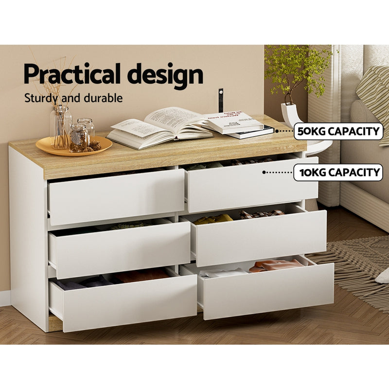 Artiss 6 Chest of Drawers Cabinet Dresser Table Tallboy Storage Bedroom White