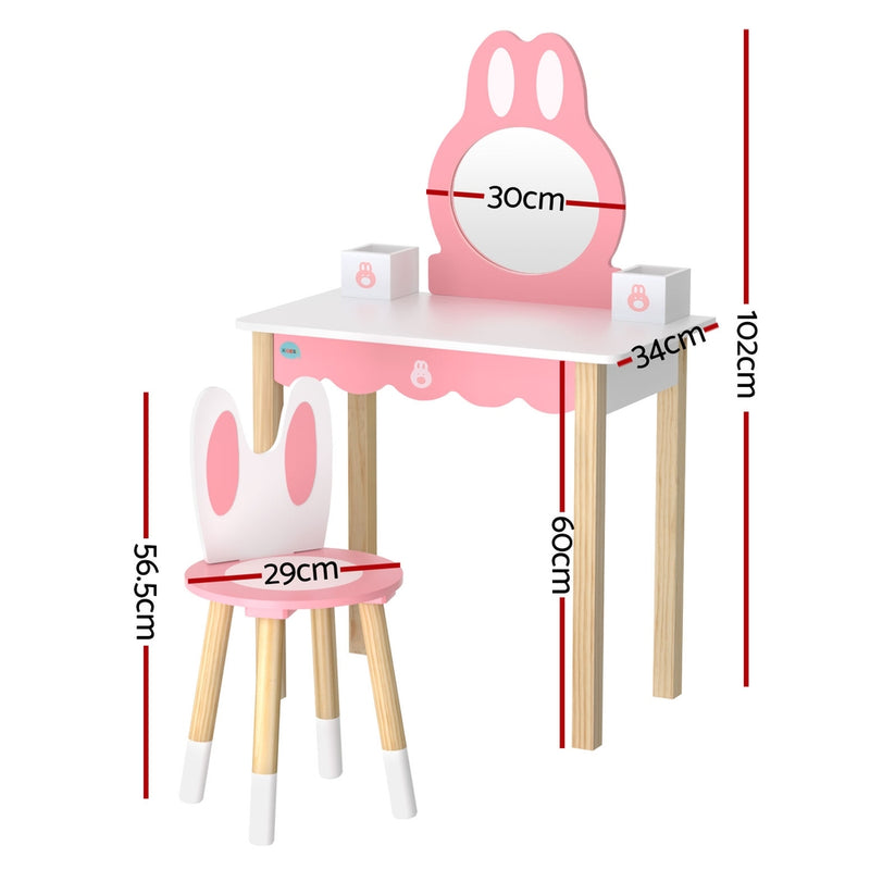 1 Set of Keezi Kids Dressing Table Wooden Bunny Pink