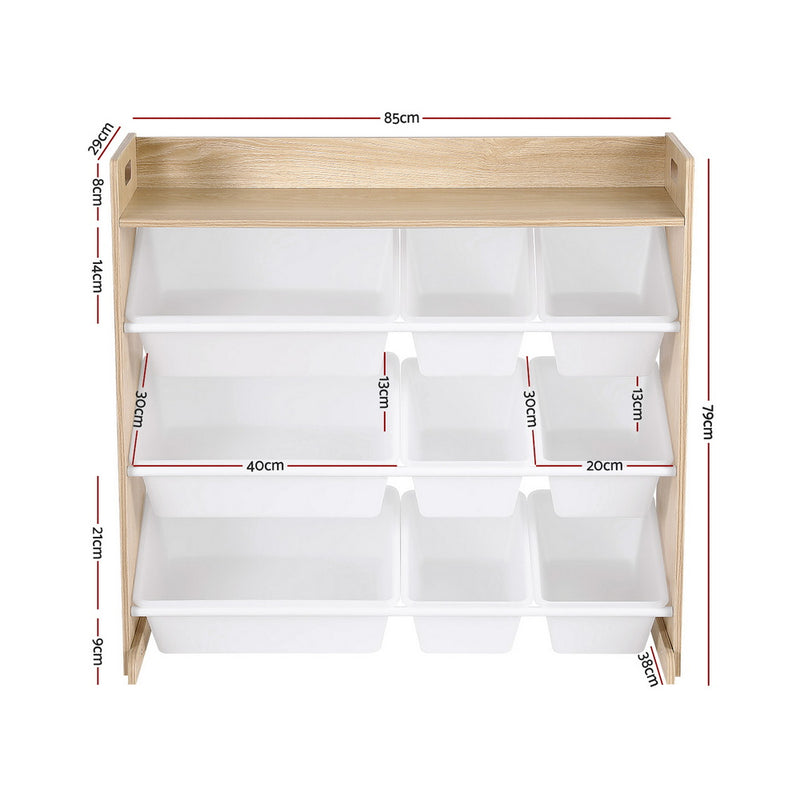 Keezi Kids Toy Box 9 Bins Bookshelf Organiser Display Shelf Storage Rack Wooden