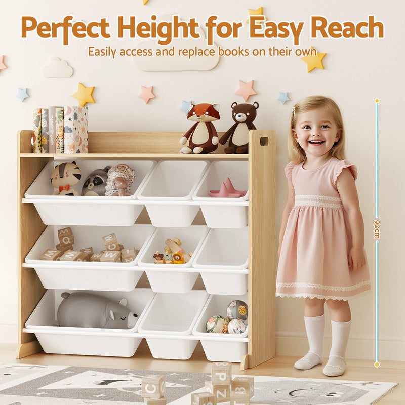 Keezi Kids Toy Box 9 Bins Bookshelf Organiser Display Shelf Storage Rack Wooden