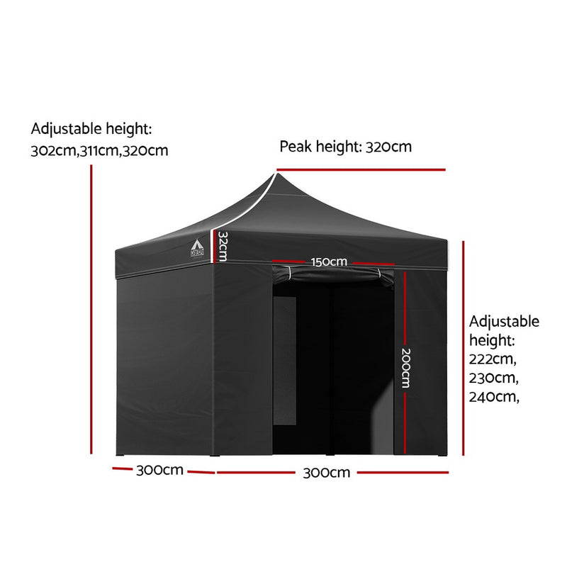 Instahut Gazebo 3x3 Pop Up Marquee Folding Tent Wedding Gazebos Camping Outdoor Shade Canopy Black