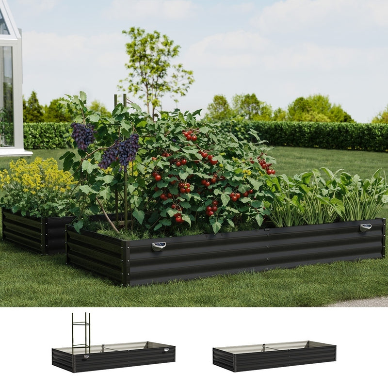 Livsip 2x Garden Bed 210x90x30cm LED Plant Stand Box Galvanise