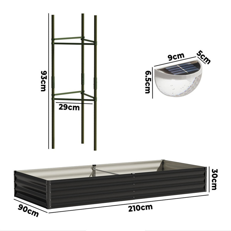 Livsip 2x Garden Bed 210x90x30cm LED Plant Stand Box Galvanise