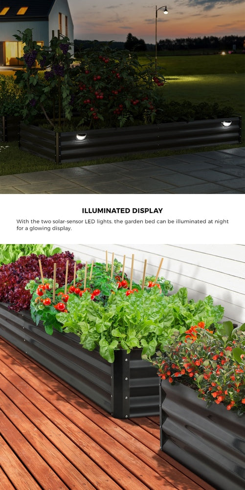 Livsip 2x Garden Bed 210x90x30cm LED Plant Stand Box Galvanise